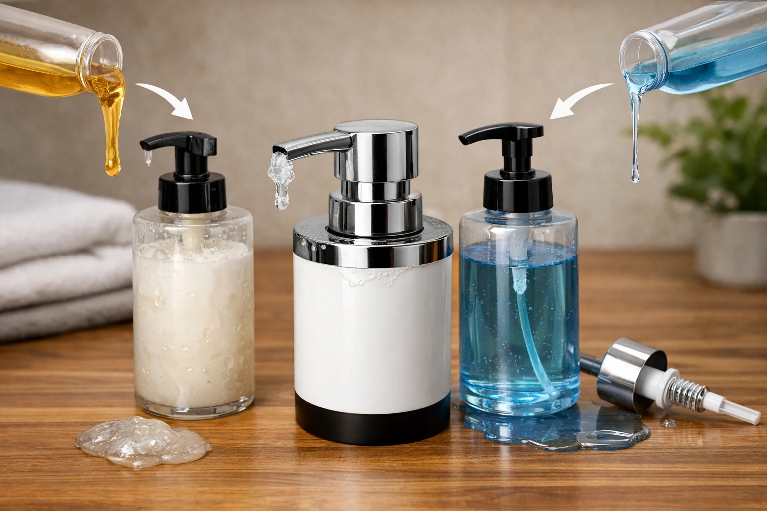 A hand using a soap dispenser