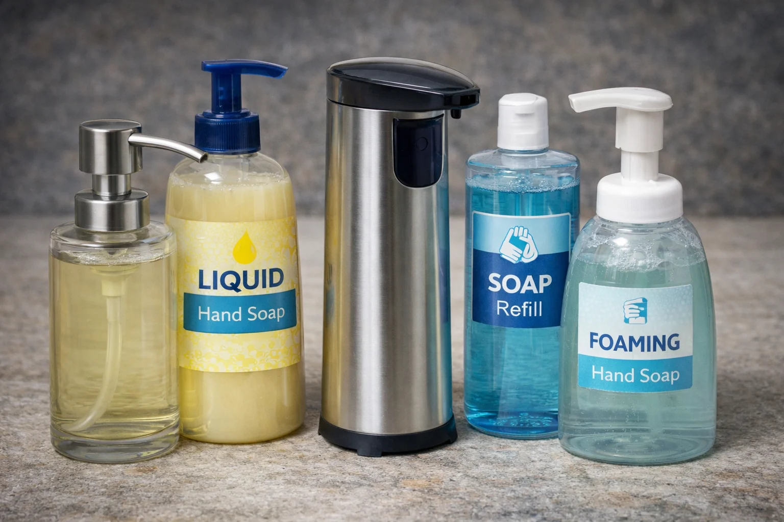 A person reading the label on a soap refill bottle