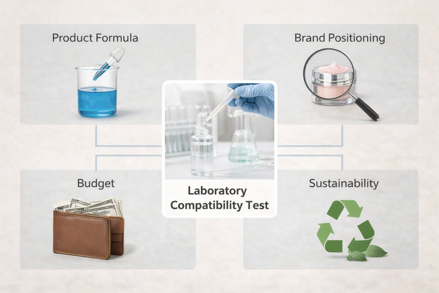 A person comparing a cosmetic formula with a plastic bottle