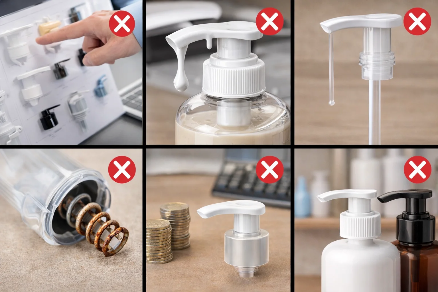 Common Mistakes with Lotion Pumps A broken lotion pump next to a bottle