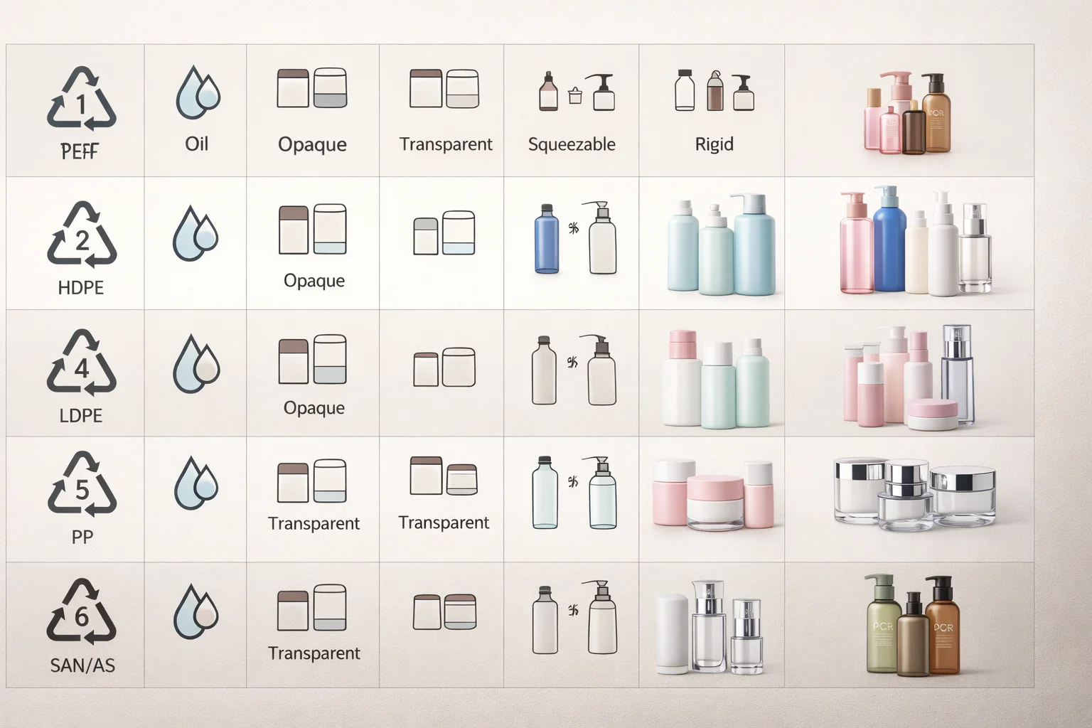 A comparison chart of plastic materials