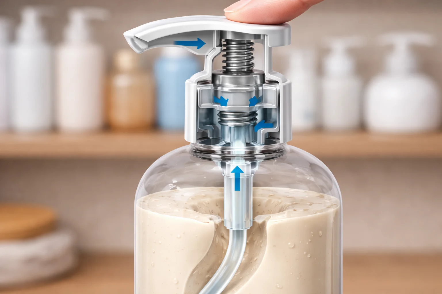 How a Lotion Pump Works Diagram showing the inner workings of a lotion pump