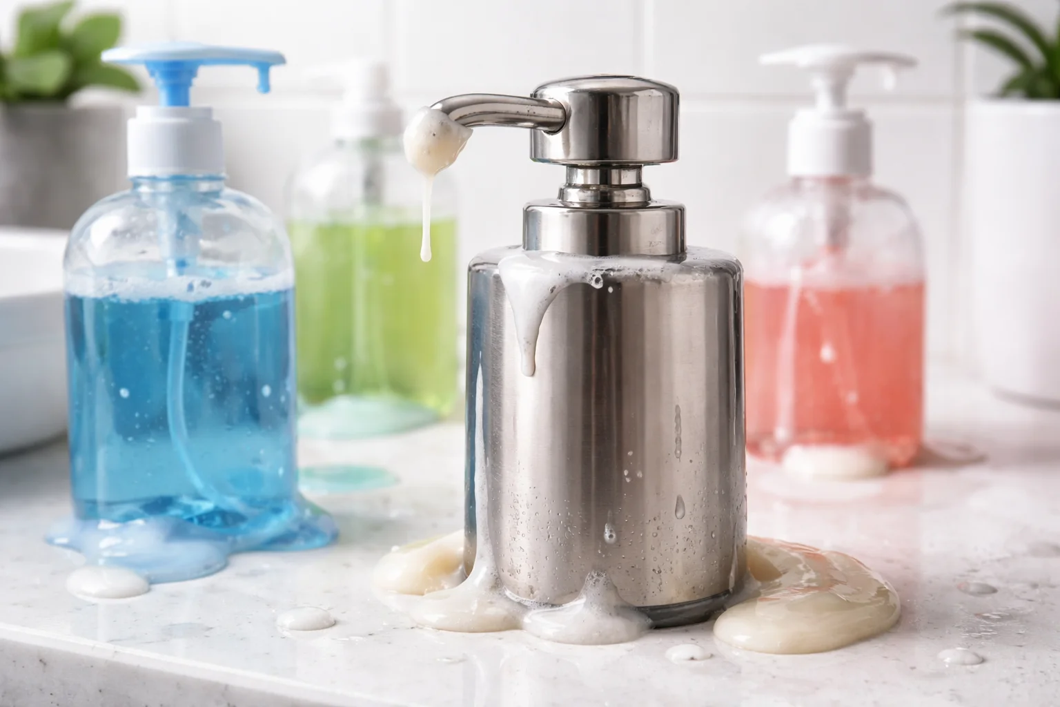 A clogged soap dispenser nozzle